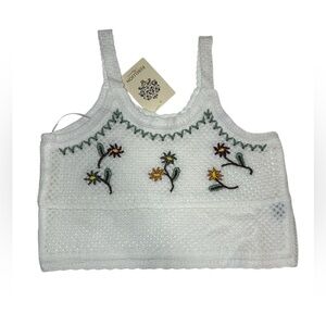 Rebellion Again Women’s White Crochet Crop Top with Floral Embroidery Sz Medium